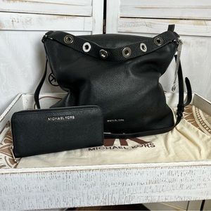 MICHAEL KORS Brooklyn Large Leather Shoulder Bag Wallet Set